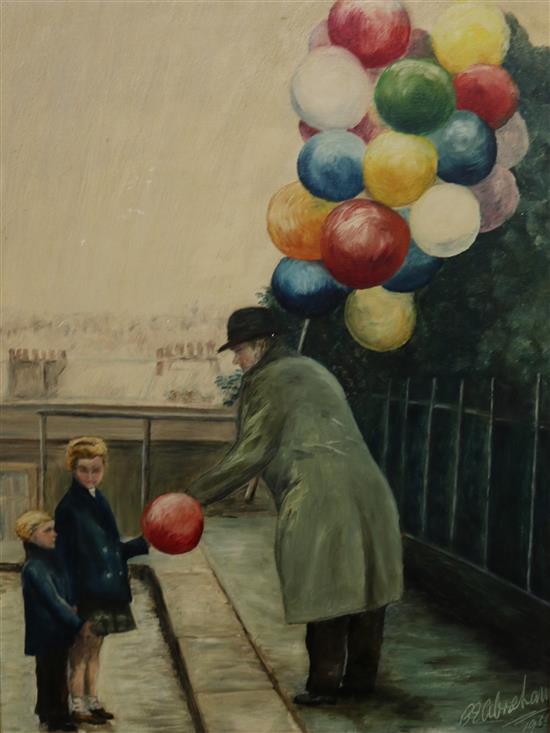 Oil on board - balloon seller